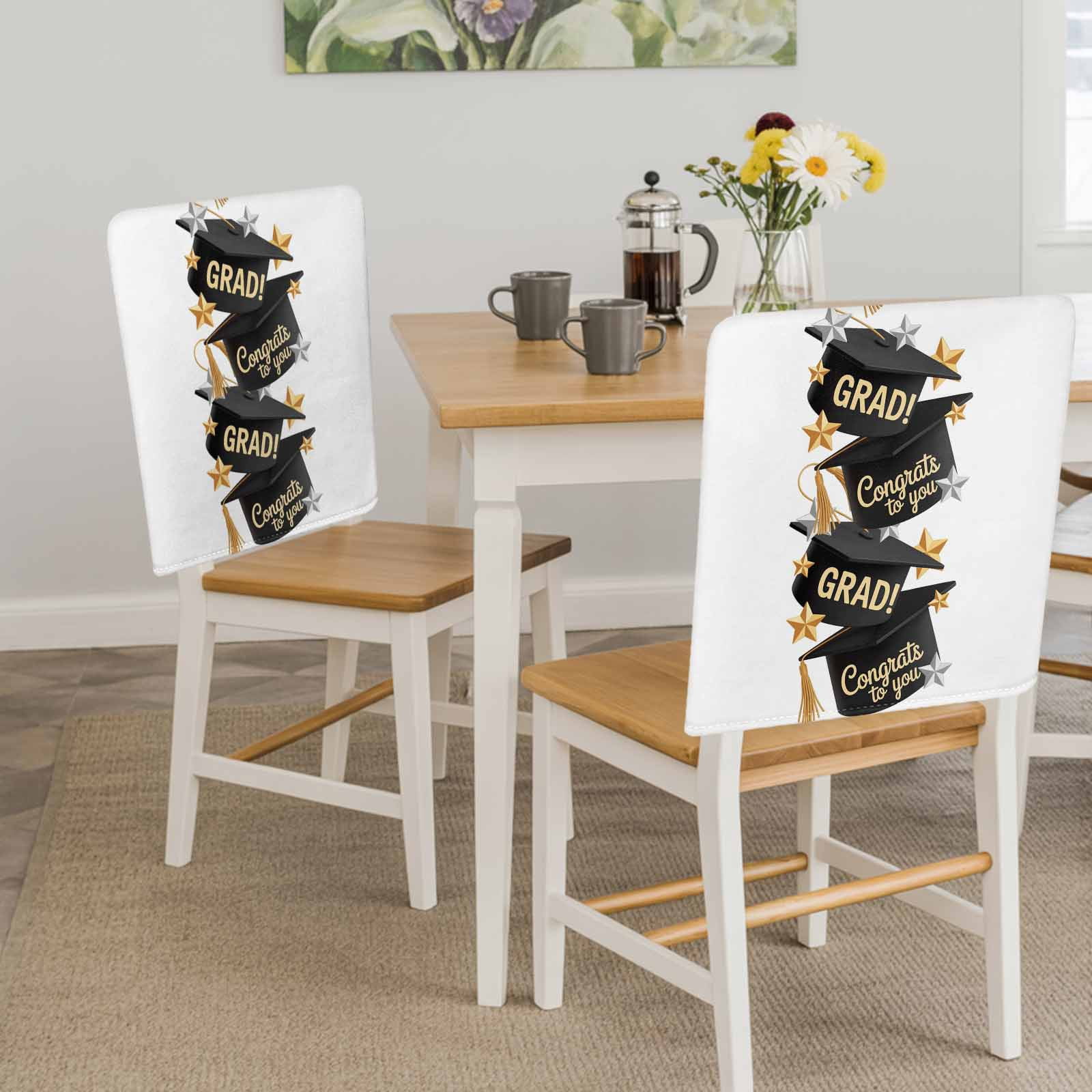 Congrats to You Chair Covers Set of 6 GRAD Graduation Hat Three-Dimensional Stars Chair Back Covers Stretch Removable Washable Slipcovers Protector for Dining Room Kitchen Party Decor
