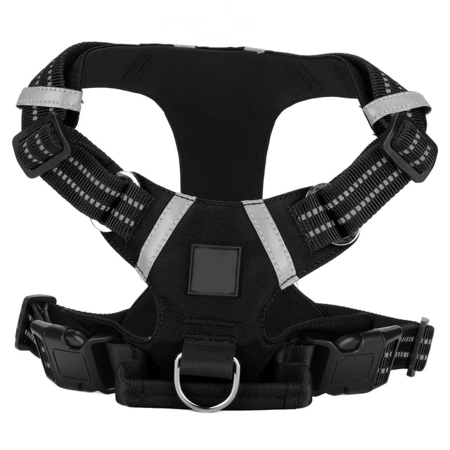Correa de pecho ajustable reflectante impermeable para mascotas, chaleco con asa para perros, color negro, talla L
