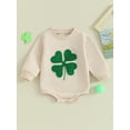 thumbnail image 3 of Jxzom Newborn Baby Boy Girl St. Patrick's Day Outfit 0 3 6 12 18 Months Lucky Clover Sweatshirt Romper Onesie Oversized Bodysuit, 3 of 8
