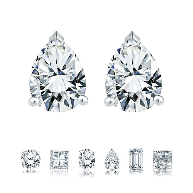 JeenMata Pendientes Minimalistas con Forma de Lágrima de Moissanita de 1 Quilate, Estilo Solitario, Chapado en Oro Blanco de 18 K sobre Plata