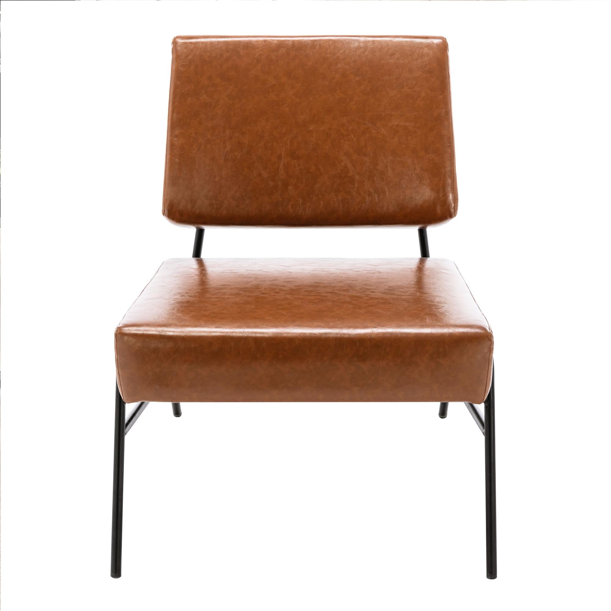 Upholstered Accent Chair, Aukfa Modern Lounge Chair with Wire Metal Frame, Cushioned Armless Reading Chair Leisure Slipper Chair for Living Room Bedroom Home Office - Brown