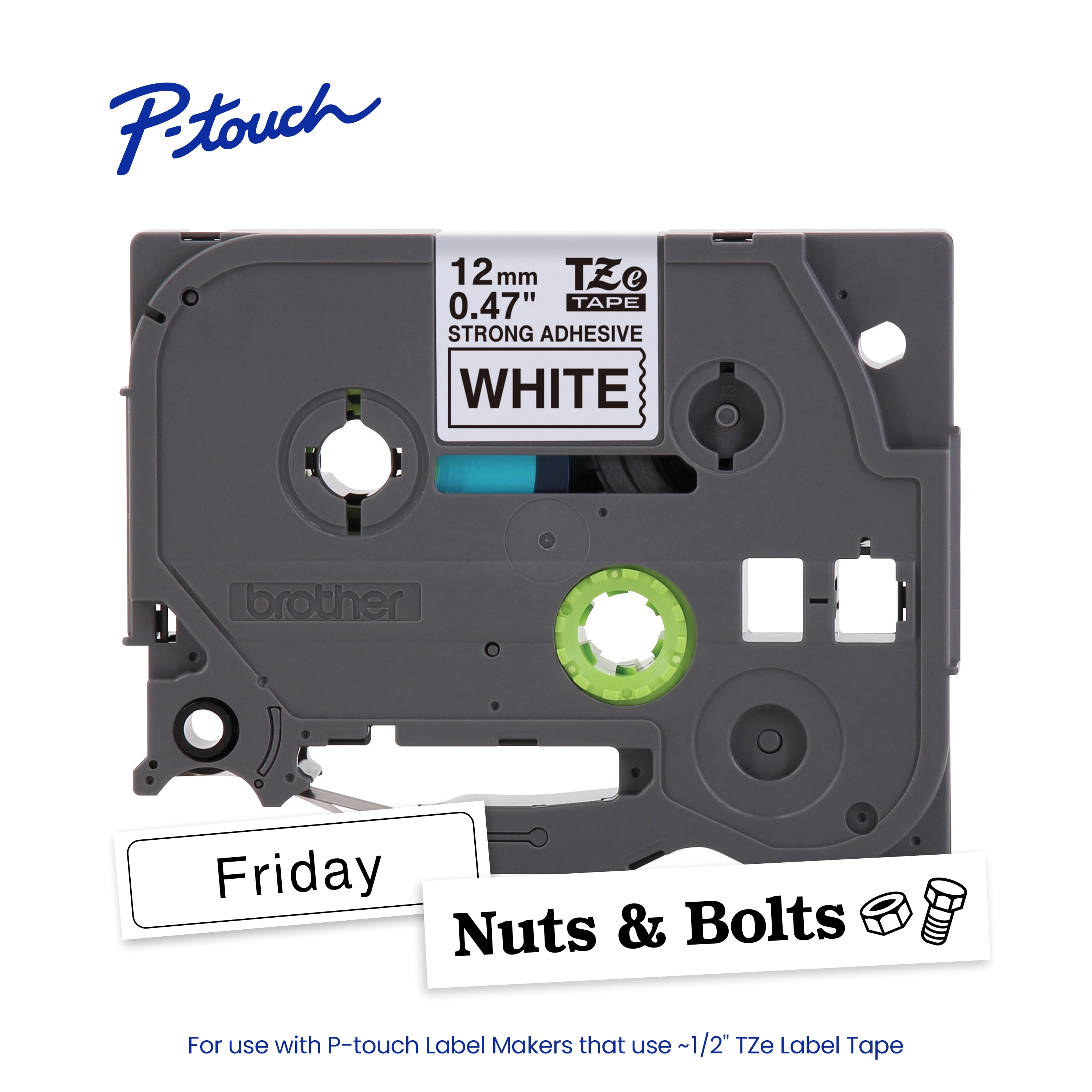 Brother P-touch TZeS231 Black Print on White Label Tape, 1/2in (12mm) x 26.2ft (8m) Laminated, 1-Piece