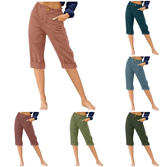 Gunia Womens Capri Pants High Waisted Trendy Casual Elastic Waist Cropped Trouser Fashion Resort Wear Beach Vacation Capris Clothes Summer Pants