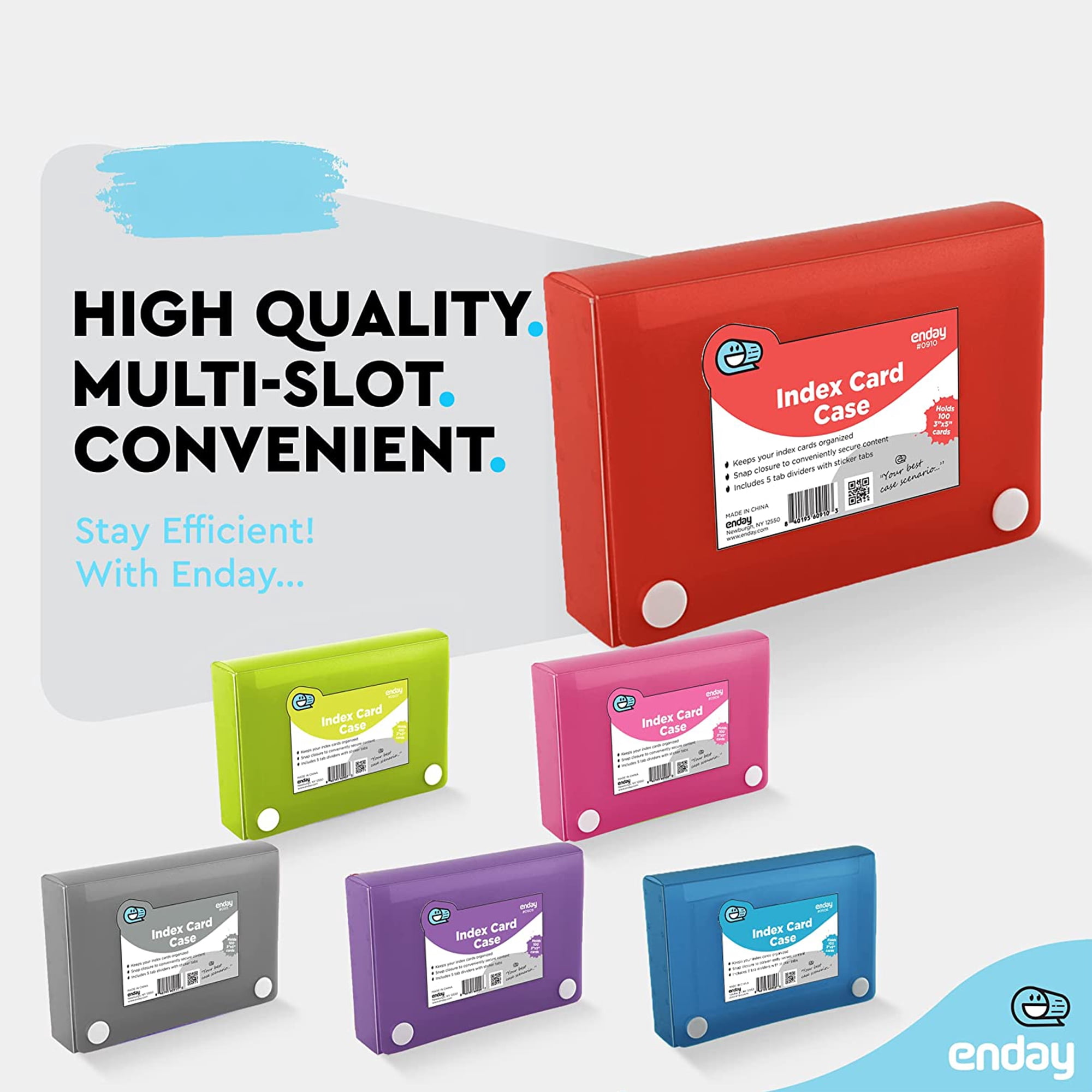 Enday Index Card Holder 3x5 Inch File Organizer for Focus Notes & Flash Cards, Red 4 Pack