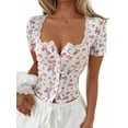 thumbnail image 2 of Women Square Neck Summer Tops Cute Y2K Cropped Tops Button Down Blouses Baby Tees White L, 2 of 7