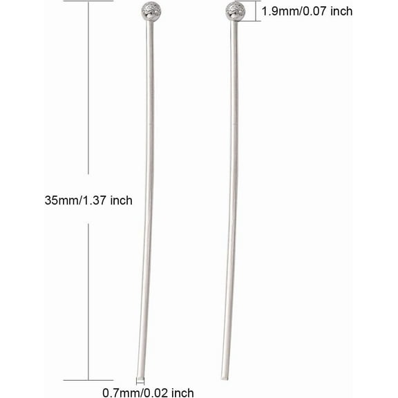 200Pcs Ball Head Pins 35x0.7mm Stainless Steel Head Pins for Jewelry Making Findings Earring Bracelet Necklace Accessories