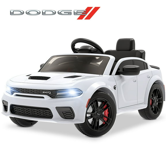 iYofe Dodge Electric Ride on Cars for Kids, 12V Licensed Dodge Charger SRT Hellcat Powered Ride On Toys with Parent Remote Control, Electric Car for Girls Boys 3-5 w/Music Player/LED Lights, White