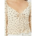 thumbnail image 5 of Women Sweetheart Neckline Long Sleeve Smocked Floral Jersey Blouse Top, 5 of 5