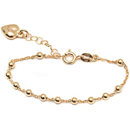 18kt Gold-Plated Sterling Silver Kids' Ball and Heart Charm Bracelet, 6 Anchor Chain
