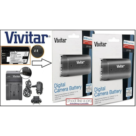 2-Pcs Hi Capacity LP-E6 Battery & Rapid Charger For Canon EOS 6D 7D 60D 70D