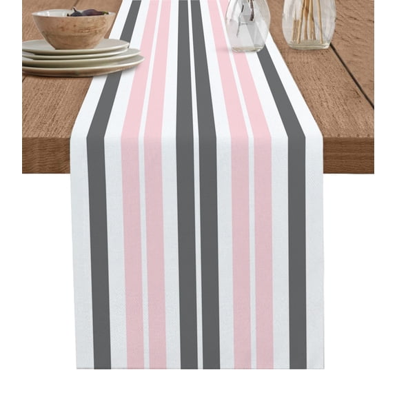 Hokiten Table Runners 72 Inches Long Dress Scarves, Geometric Pink, Minimalist White Grey Stripes Farmhouse Kitchen/Dining Table Runner, Coffee Tablerunners, 13x72 Inch