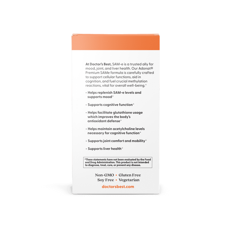 Doctor's Best SAM-e Supplement, 200mg, Mood & Cognitive Health, 60 Enteric  Coated Tablets