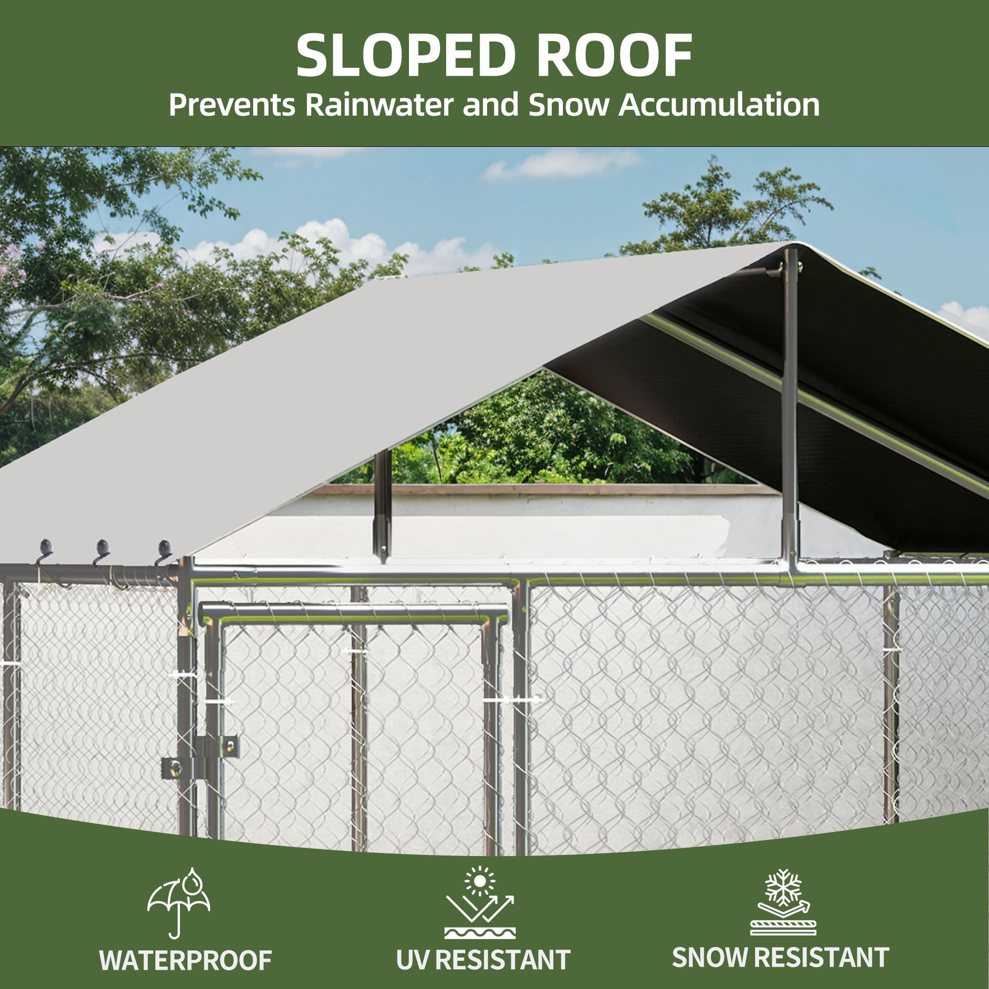 Uforic 10'x10' Outdoor Dog Kennel with Metal Dog Gate, Outdoor Dog Enclosure with Roof, Heavy Duty Dog Kennel for Backyard Farm