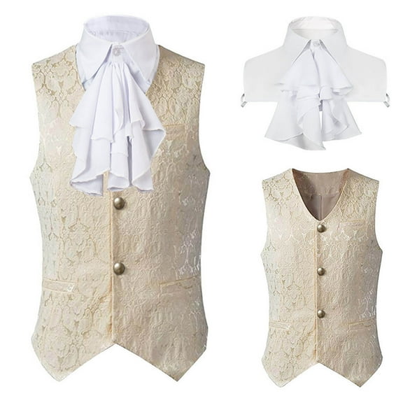 gbyLJF Men's Suit Waistcoat Vintage Jacquard Printed Sleeveless Suit Slim Fit Gothic Steampunk Formal Waistcoas with Bowtie