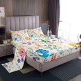 thumbnail image 2 of Colorful Kawaii Dinosaur Full Bed&nbsp;Sheets Set,Rainbow Flower Dinosaur Bedding Set for Kids Girls Boys,Watercolor Floral Leaf Sheets Cute Animal Fitted Sheet Set 4Pcs, 2 of 6