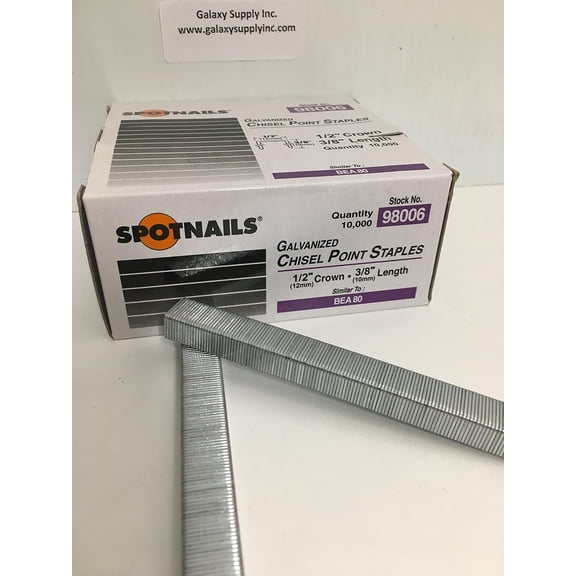 Spotnails 98006 Similar BeA 80 Series 1/2" Crown Staples 3/8" Leg,Sale by 10 Boxes/ctn