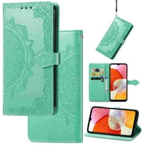 Stylish Wallet Case for Motorola Moto G Play 4G 2024, Floral Embossed PU Leather Magnetic Closure Kickstand Card Slots Wrist Strap Phone Cover for Motorola Moto G Play 4G 2024, Green