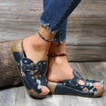 thumbnail image 4 of Xfvqtps Womens Slippers Plus-Size Flower Hollow out Slip on Closed Toe Wedge Retro Boho Ethnic Style Vintage Print Patchwork Braid Imitation Clog Mules Shoes Navy, 4 of 5