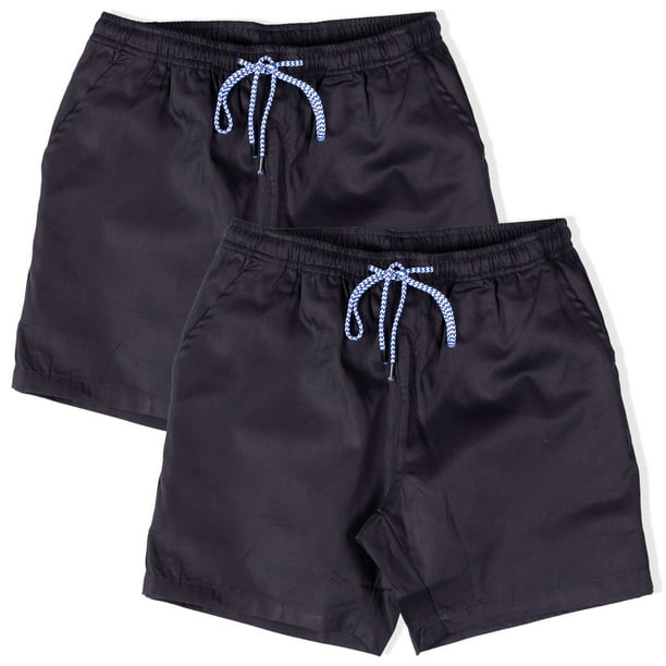 Visive Mens Elastic Waist Drawstring Short Chino 2 Pack Solid Chubbies Walk Shorts Black 