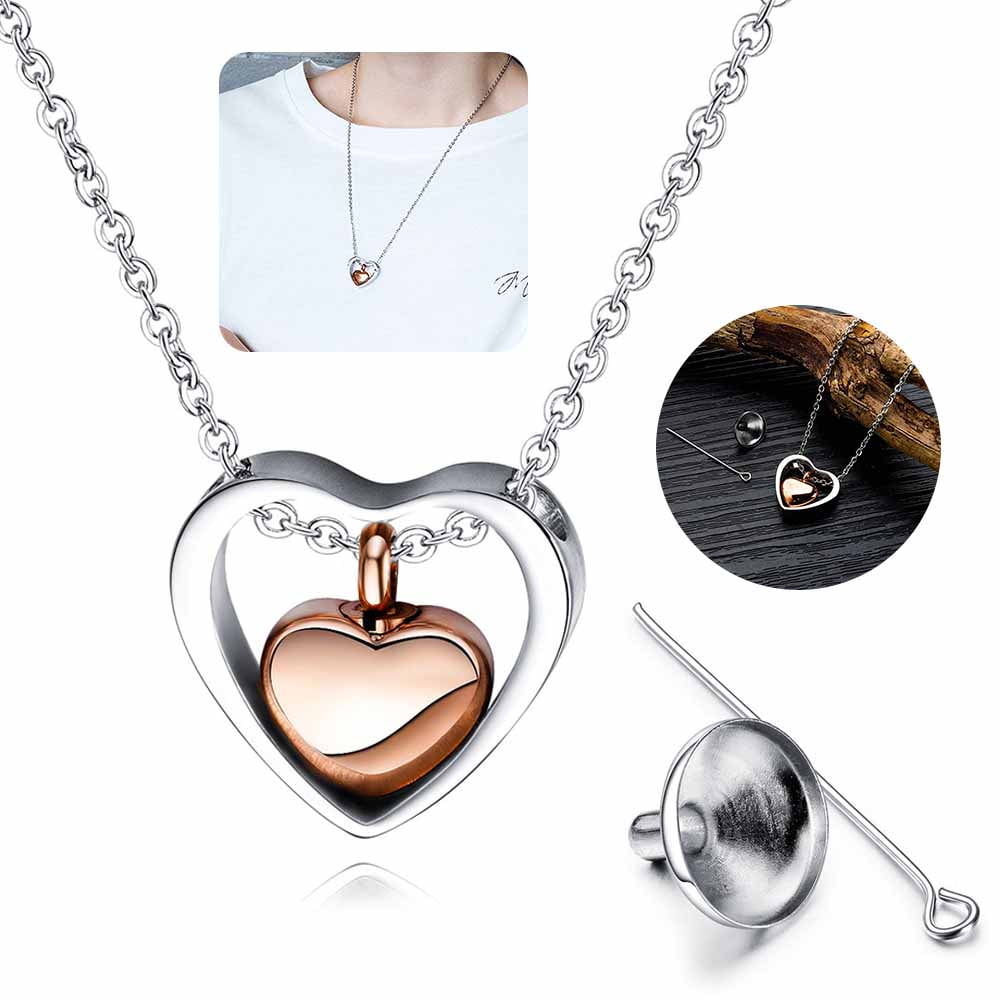 EASTIN Love Heart Cremation Jewelry 14K Rose Gold Plated Urn Necklaces for Ashes Memorial Urn Locket Stainless Steel Keepsake Jewelry