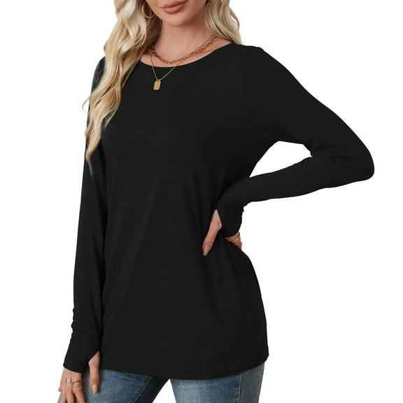 ZHYou Womens Long Sleeve Oversized T-Shirts,Crew Neck,Soft,Comfortable,Stretchy,Loose Fit,Casual Tops,Black,Size 2XL