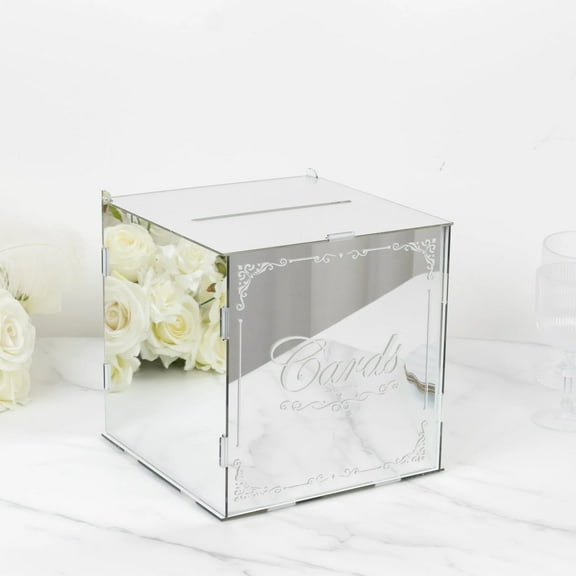BalsaCircle Silver 10 in Mirror Acrylic Wedding Wishing Well Money Card Box Party Gift Birthdays Graduation Events Decorations Supplies