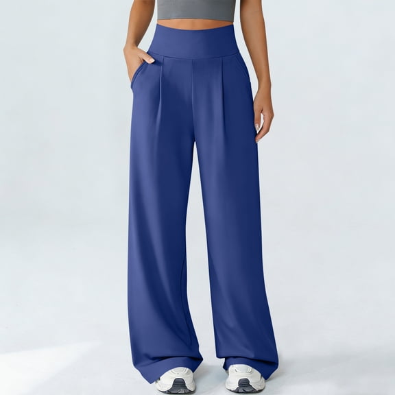 Trikvn Wide Leg Yoga Pants For Women High Waisted Tummy Control Workout Trousers With Pockets Relaxed Fit Athletic Activewear For Gym Pilates