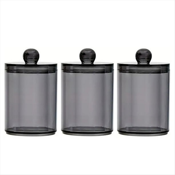 Paquete de 3 Tarros Dispensadores Qtip, Tarro de Baño, Soporte de Plástico Negro, Caja de Almacenamiento para Bolas de Algodón, Hisopo de Algodón