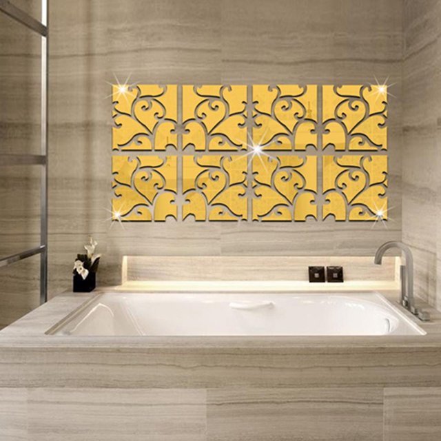 32 Unids/Set Pegatinas De Pared De Espejo 3D Mural Acrílico Big Sticke Gold