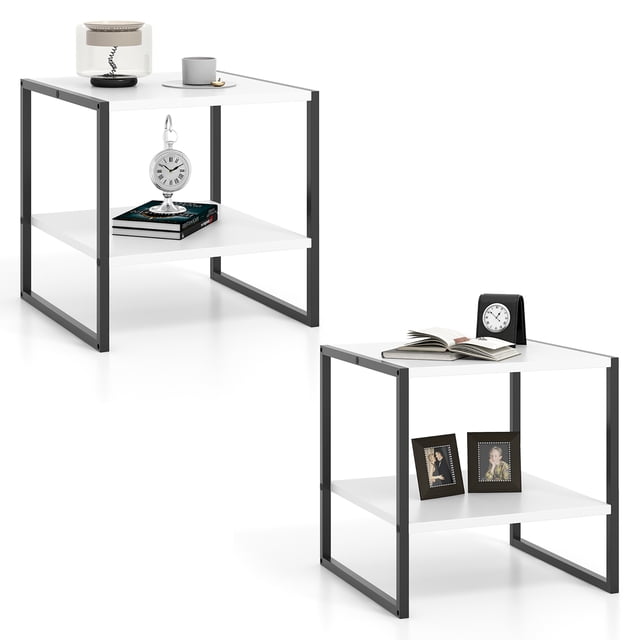 Gymax 2PCS 20'' 2-Tier End Table w/ Storage Shelf Reversible Design for Living Room