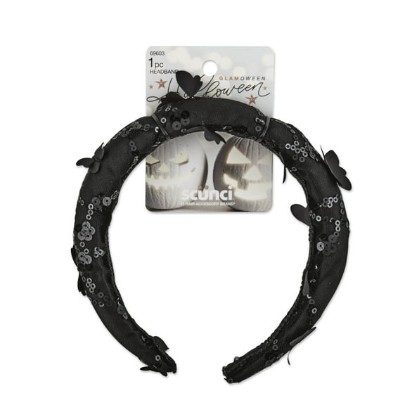 Scunci Glamoween Sequin Fashion Headband, Butterfly Halloween Theme, Black