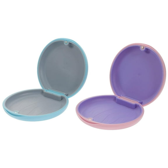 2Pcs Silicone Brace Holder, Denture Box, Retainer Brace Carrier Box, Case, Orthodontic Denture Case Pink Skyblue 8.5x8.5x2.5cm