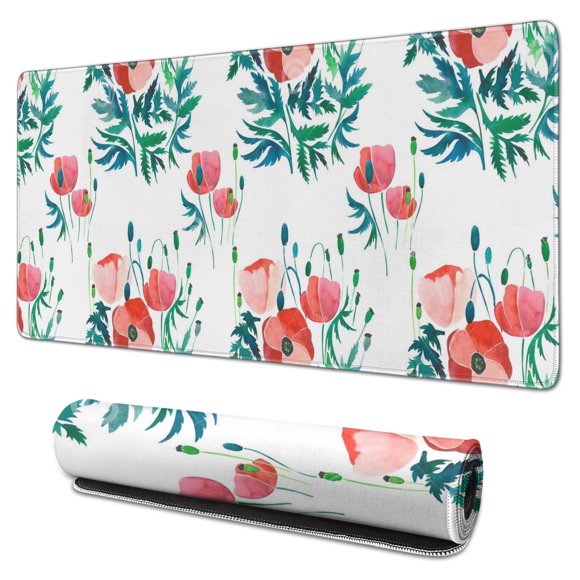 Red Flowers and Bud pad Mousewaterproof,rubber+multispandexnon Slip Gaming Mouse PadDesk Pad for Office Home Game 31.5x15.7inches
