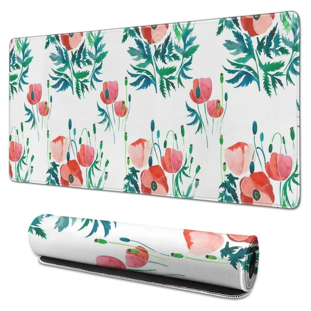 Tapis de Souris à Fleurs Rouges et Bourgeons Imperméable, Caoutchouc+multicolore Antidérapant Tapis de Souris de Jeu Tapis de Bureau pour Bureau Maison Jeu 31.5x15.7 Pouces