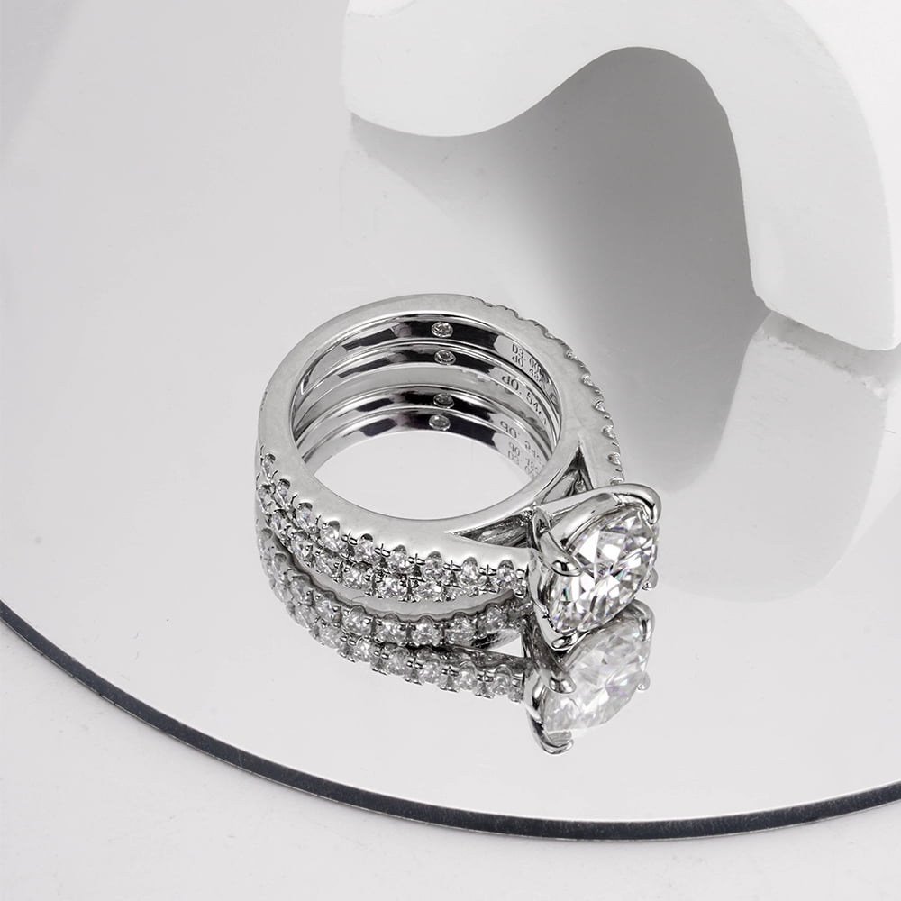Total 4.15ct D Color Round Moissanite Engagement Rings for Women Wedding Band VVS1 Sterling Silver Bridal Sets