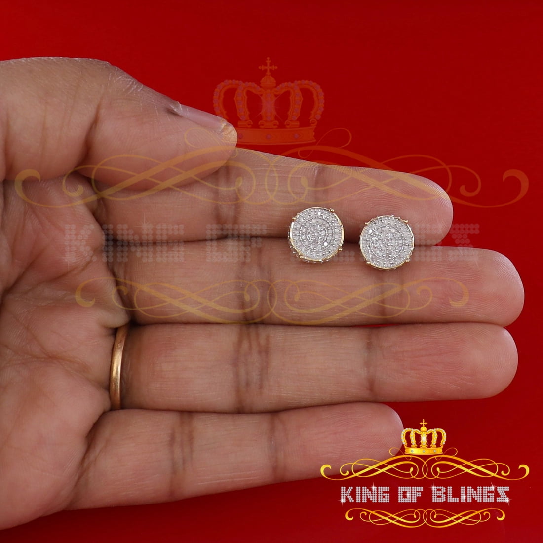 King of Bling's 925 Sterling Silver Yellow Hip Hop 0.40ct Diamond Men's/ Women's Stud Earrings