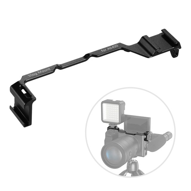 Placa de expansión doble para cámaras SONY A6300/A6400, ideal para vlogging y accesorios como micrófonos y luces, fabricada en aleación de aluminio resistente y fácil de instalar.