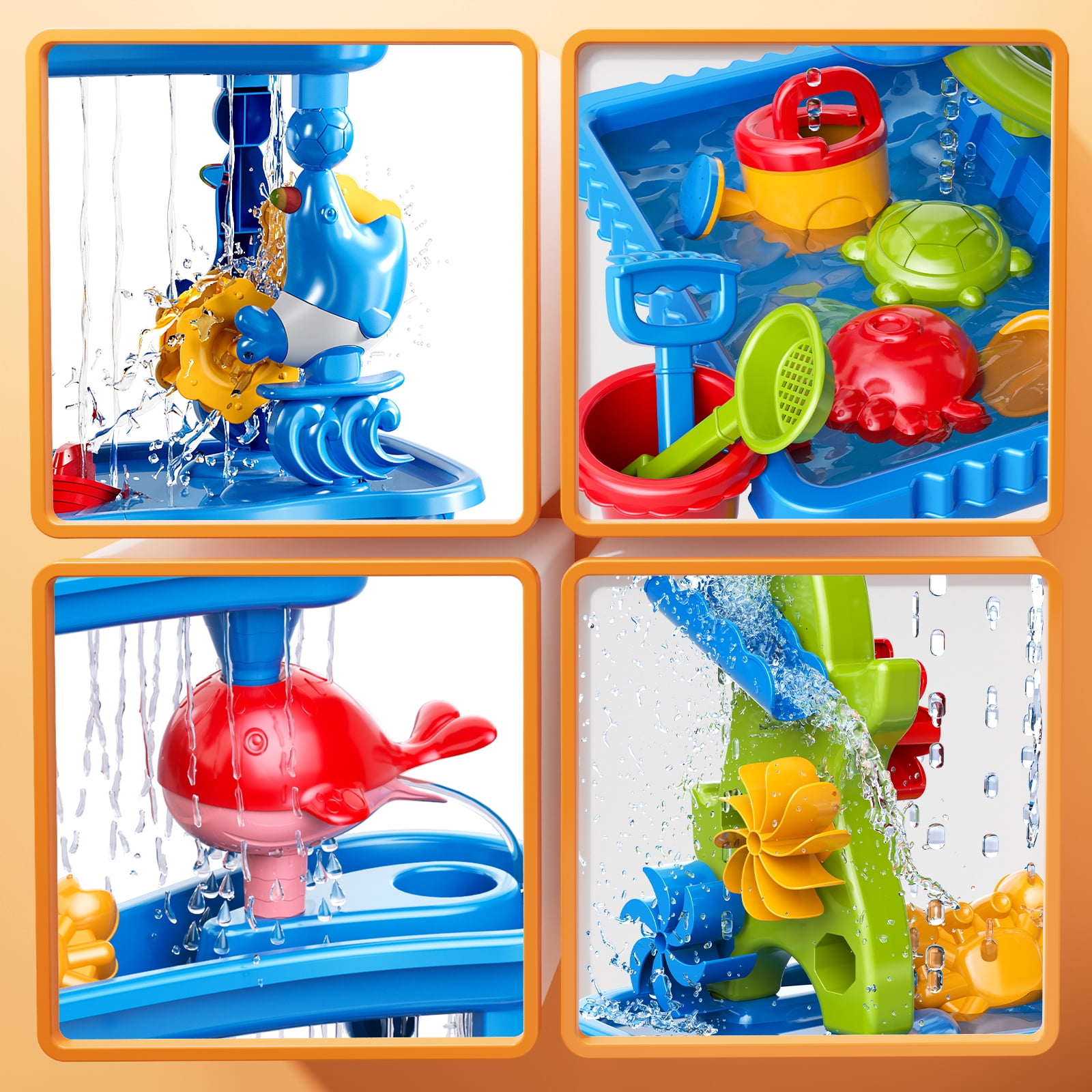 Lucky Doug 4-Tier Water Table Sand Beach Outdoor Toys, Kids Outdoor Toys Water Play Set for Toddlers Boys and Girls Ages 2-6 Years Old