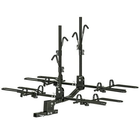 UPC: 0196393357552 | HOMCOM 4 Bike Rack Hitch Mount for Car Truck SUV Minivan Foldable Bicycle Carrier for 2 Hitch Receiver with Easy Trunk Access 155 lb. Weight Capacity