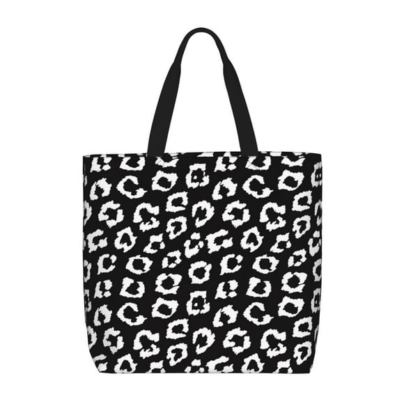 Saiise Black Leopard Print Tote Bag for Women Large Capacity Zipper Shoulder Bag for Shopping School Work with Inner Pocket