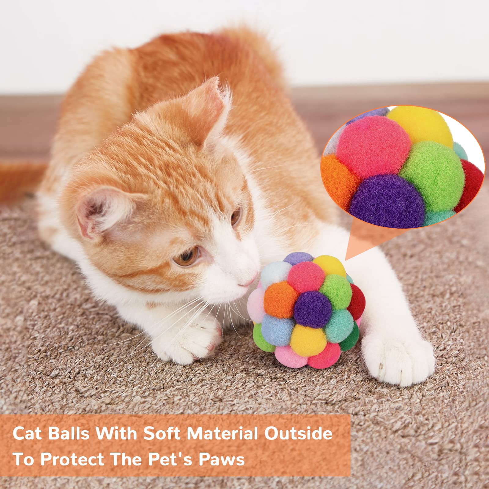 Cat Toys Balls, Yarn Cat Ball with Bell Inside, Kitten Toys for Indoor Cats Kitty, Interactive Cat Nip Chew Toys for All Pet Breed 6 Pack