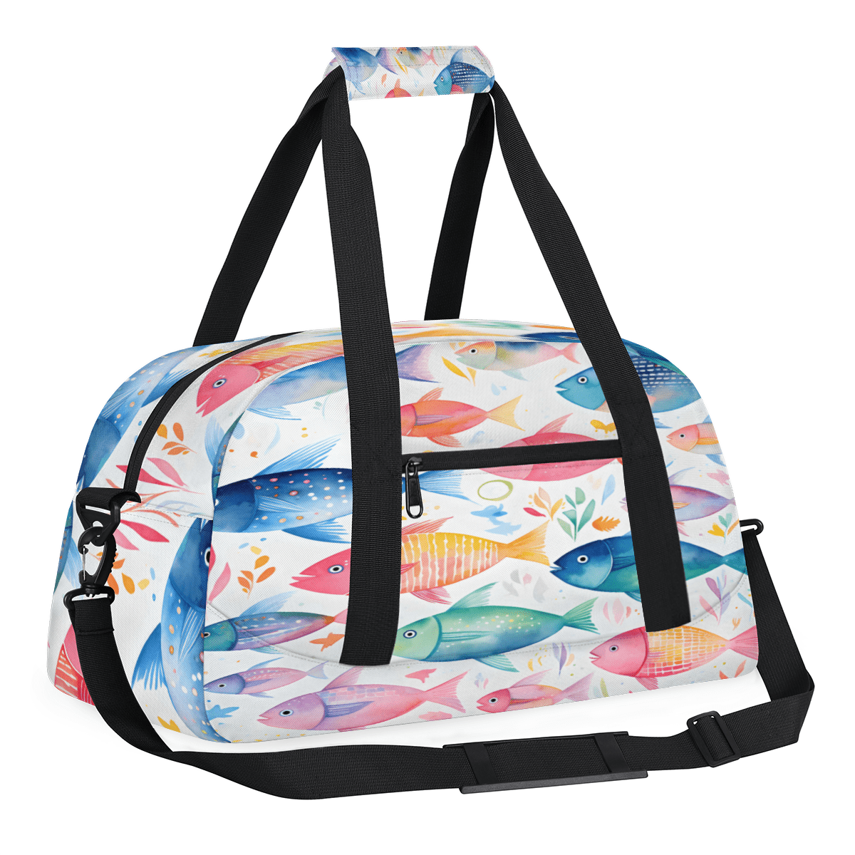 Herdesigns Colorful Fish Sports Duffle Bag for Women & Men, Ocean Fish Gym Bag Dance Bag Overnight Bag Carry On Weekender Travel Bag