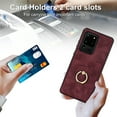 thumbnail image 6 of Fit for Samsung Galaxy S20 Ultra Case Card Pocket 360° Rotatable Ring Holder Kickstand, Shockproof Drop Resistant PU Leather Soft TPU Back Protective Phone Case For Samsung Galaxy S20 Ultra, Winered, 6 of 8