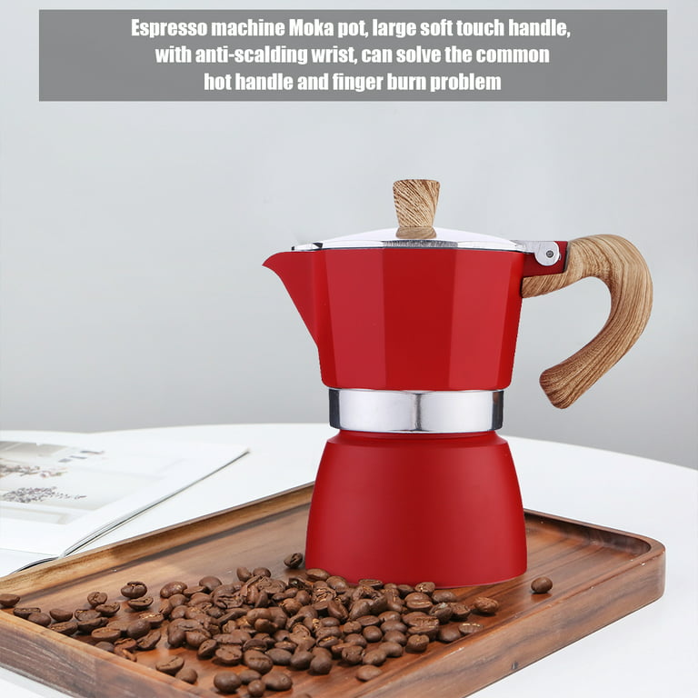 TureClos Coffee Maker Aluminum Coffee Machine Octagon Household Mocha Pot  Kitchen Accessory, Red, 150ML