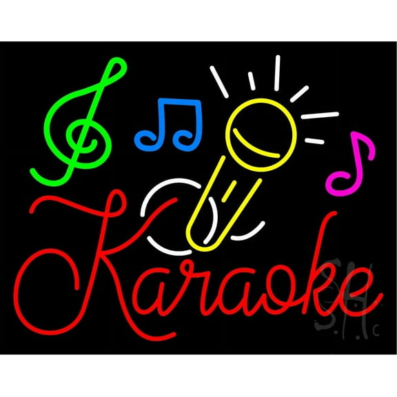Red Karaoke Block LED Neon Sign 15" Tall x 19" Wide - inches Black Square Cut Acrylic Backing, with Dimmer - Premium built indoor Sign for Studio, Club, Home décor, Event, Workshop, Storefront.