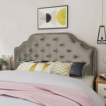 Modern Queen Headboard Featuring Tufted Design, Solid Wood & Metal Legs, Velvet with Nailhead Accents for Bedroom Upgrade