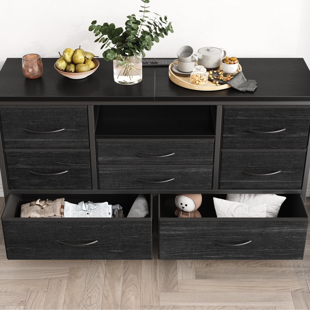 Cómoda de 8 Cajones con LED y Puerto USB, Centro de Entretenimiento para TV de hasta 55 Pulgadas, Organizador de Tela para Sala, Recámara o Clóset, Metal Resistente