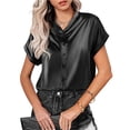 thumbnail image 1 of Button Front Blouse Top,V Neck Blouse Short Loose Short Top Blouse Short Sleeve Blouse Professional Grade, 1 of 5