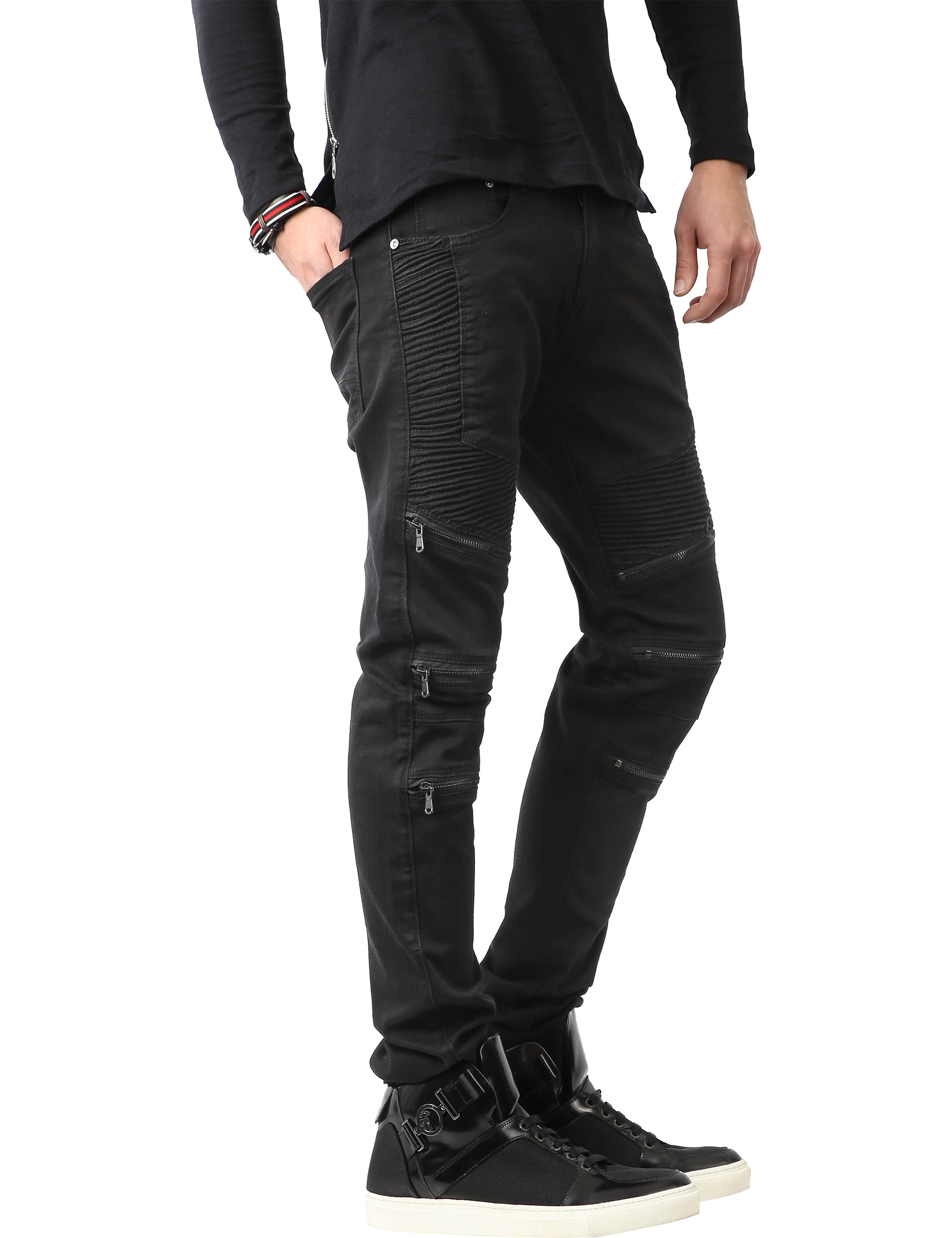 Ma Croix Mens Biker Jeans Slim Fit Distressed Ripped Zipper Stretch Denim Pants - image 3 of 6