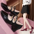 thumbnail image 2 of Zapatos Mary Jane de doble hebilla para mujer, zapatos de vestir de charol, zapatos de tacón alto, zapatos Retro para mujer, negro, Red39, primavera otoño 2021 Gao Jinjia LED, 2 of 2